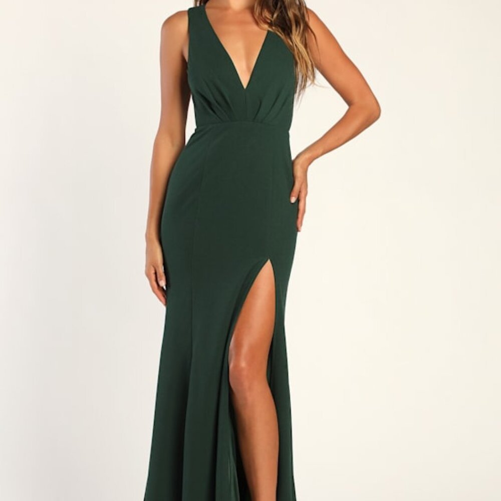 Lulus All For The Romance Dark Green Backless Mermaid Maxi Dress - Size M